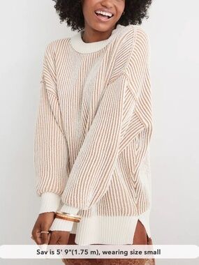 AERIE Womens Large Tan Beach Dune Stripe Beyond Chenille Long Sleeve Sweater